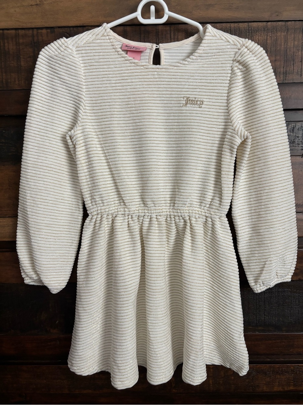 ✨NWT Juicy Couture Girls Cream Textured Long-Sleeve Dress✨